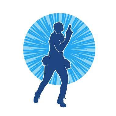 Kurşungeçirmez yelek giyen ve tabanca taşıyan bir kadın özel kuvvet polisinin silüeti..