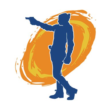 Kurşungeçirmez yelek giyen ve tabanca taşıyan bir kadın özel kuvvet polisinin silüeti..