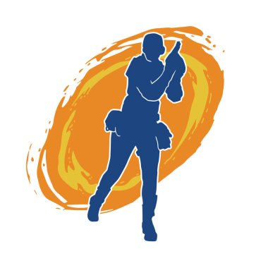 Kurşungeçirmez yelek giyen ve tabanca taşıyan bir kadın özel kuvvet polisinin silüeti..