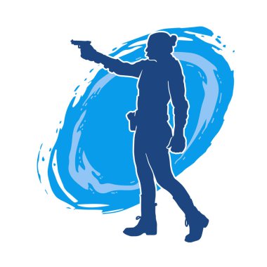 Kurşungeçirmez yelek giyen ve tabanca taşıyan bir kadın özel kuvvet polisinin silüeti..