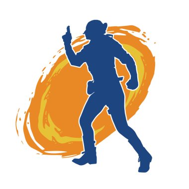 Kurşungeçirmez yelek giyen ve tabanca taşıyan bir kadın özel kuvvet polisinin silüeti..