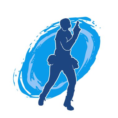 Kurşungeçirmez yelek giyen ve tabanca taşıyan bir kadın özel kuvvet polisinin silüeti..