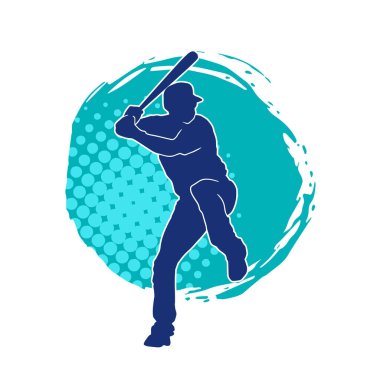 Hareketli bir erkek beyzbol oyuncusunun silueti. Vurucu olarak beyzbol oynayan bir adamın silueti..