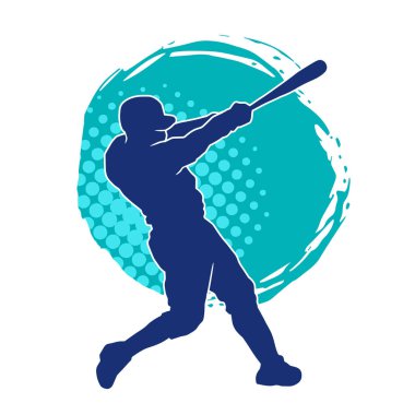 Hareketli bir erkek beyzbol oyuncusunun silueti. Vurucu olarak beyzbol oynayan bir adamın silueti..