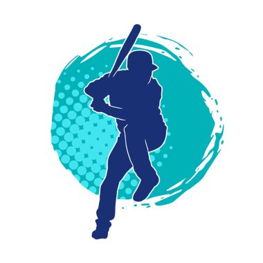 Hareketli bir erkek beyzbol oyuncusunun silueti. Vurucu olarak beyzbol oynayan bir adamın silueti..