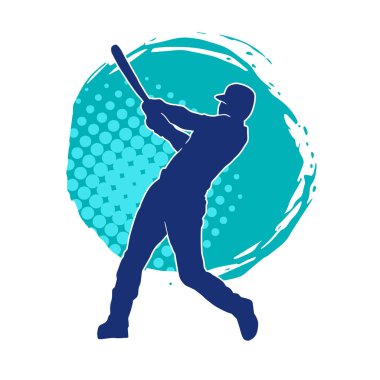 Hareketli bir erkek beyzbol oyuncusunun silueti. Vurucu olarak beyzbol oynayan bir adamın silueti..