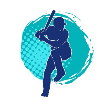 Hareketli bir erkek beyzbol oyuncusunun silueti. Vurucu olarak beyzbol oynayan bir adamın silueti..