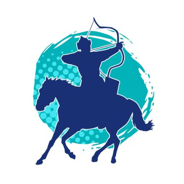 Eski bir süvari askerinin silueti okçuluk silahına nişan alıyor. Koşan atında bir okçunun silüeti..