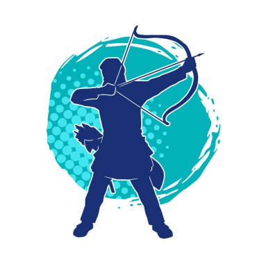 Hareketli erkek okçu savaşçısının silueti. Okçuluk silahı taşıyan bir adamın silueti..