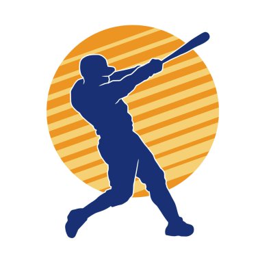 Hareketli bir erkek beyzbol oyuncusunun silueti. Vurucu olarak beyzbol oynayan bir adamın silueti..