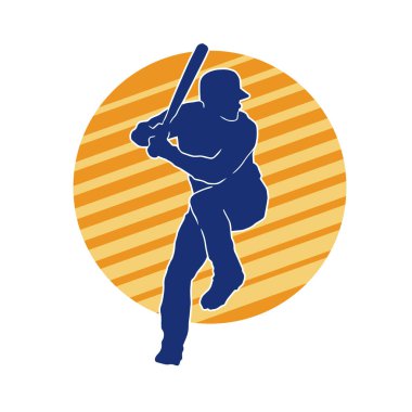 Hareketli bir erkek beyzbol oyuncusunun silueti. Vurucu olarak beyzbol oynayan bir adamın silueti..