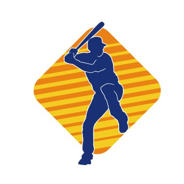Hareketli bir erkek beyzbol oyuncusunun silueti. Vurucu olarak beyzbol oynayan bir adamın silueti..
