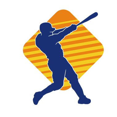 Hareketli bir erkek beyzbol oyuncusunun silueti. Vurucu olarak beyzbol oynayan bir adamın silueti..