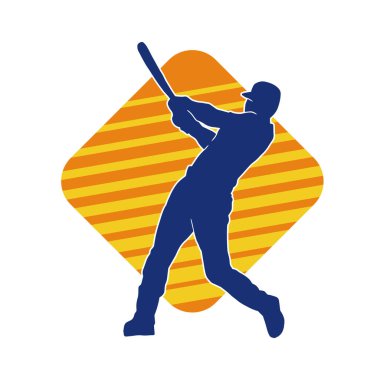 Hareketli bir erkek beyzbol oyuncusunun silueti. Vurucu olarak beyzbol oynayan bir adamın silueti..