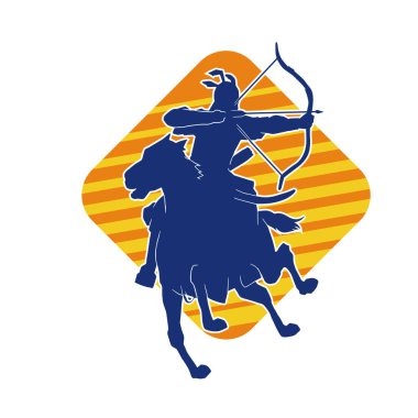 Eski bir süvari askerinin silueti okçuluk silahına nişan alıyor. Koşan atında bir okçunun silüeti..