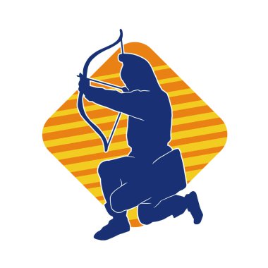 Hareketli erkek okçu savaşçısının silueti. Okçuluk silahı taşıyan bir adamın silueti..