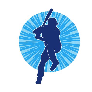 Hareketli bir erkek beyzbol oyuncusunun silueti. Vurucu olarak beyzbol oynayan bir adamın silueti..