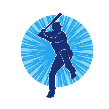 Hareketli bir erkek beyzbol oyuncusunun silueti. Vurucu olarak beyzbol oynayan bir adamın silueti..