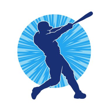 Hareketli bir erkek beyzbol oyuncusunun silueti. Vurucu olarak beyzbol oynayan bir adamın silueti..