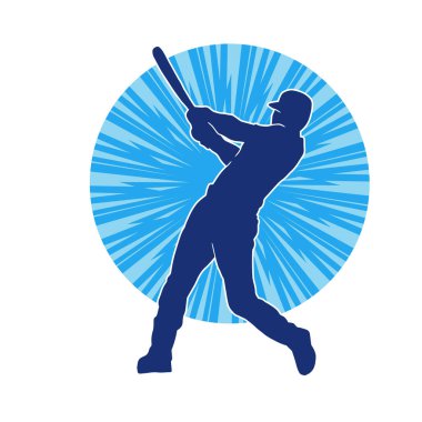 Hareketli bir erkek beyzbol oyuncusunun silueti. Vurucu olarak beyzbol oynayan bir adamın silueti..