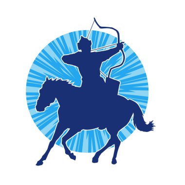 Eski bir süvari askerinin silueti okçuluk silahına nişan alıyor. Koşan atında bir okçunun silüeti..