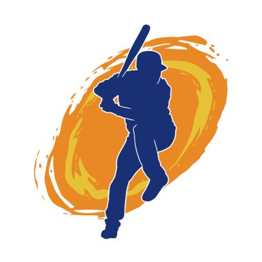 Hareketli bir erkek beyzbol oyuncusunun silueti. Vurucu olarak beyzbol oynayan bir adamın silueti..