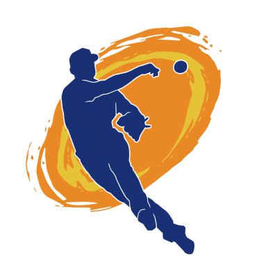 Beyzbol atıcısının silueti top atmaya hazır. Erkek beyzbol atıcısının silueti hareket halinde..