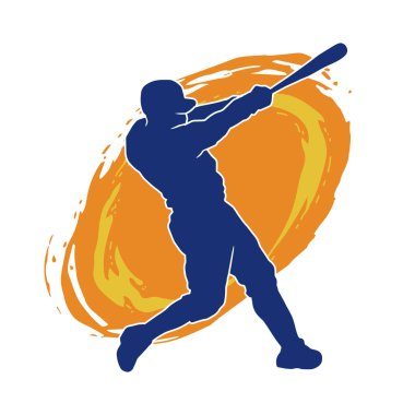 Hareketli bir erkek beyzbol oyuncusunun silueti. Vurucu olarak beyzbol oynayan bir adamın silueti..