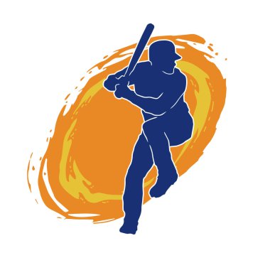 Hareketli bir erkek beyzbol oyuncusunun silueti. Vurucu olarak beyzbol oynayan bir adamın silueti..