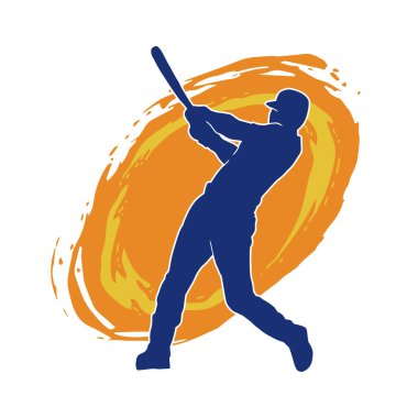 Hareketli bir erkek beyzbol oyuncusunun silueti. Vurucu olarak beyzbol oynayan bir adamın silueti..