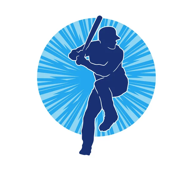 Hareketli bir erkek beyzbol oyuncusunun silueti. Vurucu olarak beyzbol oynayan bir adamın silueti..