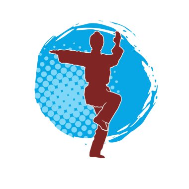 Dövüş sanatları yapan zayıf bir kadının silueti. Dövüş sanatlarında çalışan bir kadının silueti..