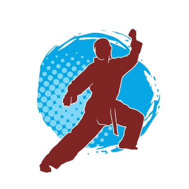 Dövüş sanatları yapan zayıf bir kadının silueti. Dövüş sanatlarında çalışan bir kadının silueti..