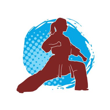 Dövüş sanatları yapan zayıf bir kadının silueti. Dövüş sanatlarında çalışan bir kadının silueti..