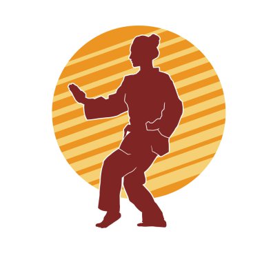 Dövüş sanatları yapan zayıf bir kadının silueti. Dövüş sanatlarında çalışan bir kadının silueti..