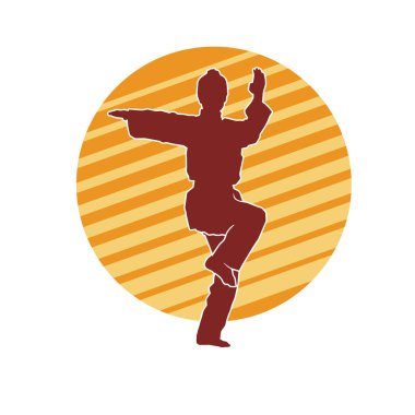 Dövüş sanatları yapan zayıf bir kadının silueti. Dövüş sanatlarında çalışan bir kadının silueti..