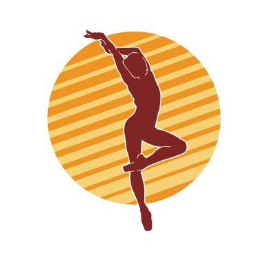 Hareketli bir kadın balerin silueti. Dans eden balerin kızın silueti..