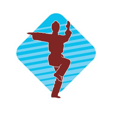 Dövüş sanatları yapan zayıf bir kadının silueti. Dövüş sanatlarında çalışan bir kadının silueti..