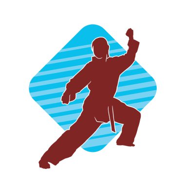 Dövüş sanatları yapan zayıf bir kadının silueti. Dövüş sanatlarında çalışan bir kadının silueti..