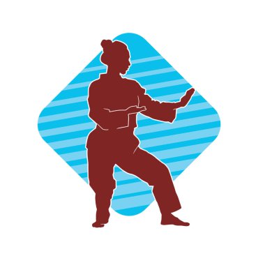 Dövüş sanatları yapan zayıf bir kadının silueti. Dövüş sanatlarında çalışan bir kadının silueti..