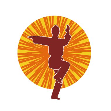 Dövüş sanatları yapan zayıf bir kadının silueti. Dövüş sanatlarında çalışan bir kadının silueti..