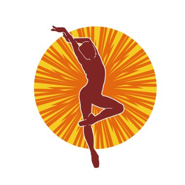 Hareketli bir kadın balerin silueti. Dans eden balerin kızın silueti..