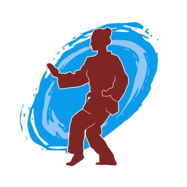 Dövüş sanatları yapan zayıf bir kadının silueti. Dövüş sanatlarında çalışan bir kadının silueti..