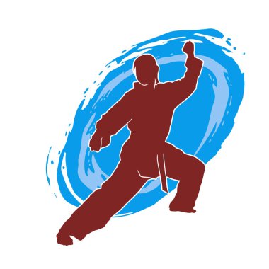 Dövüş sanatları yapan zayıf bir kadının silueti. Dövüş sanatlarında çalışan bir kadının silueti..