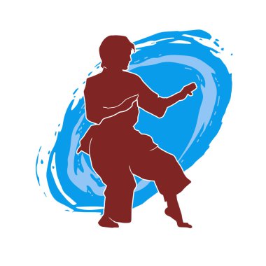 Dövüş sanatları yapan zayıf bir kadının silueti. Dövüş sanatlarında çalışan bir kadının silueti..