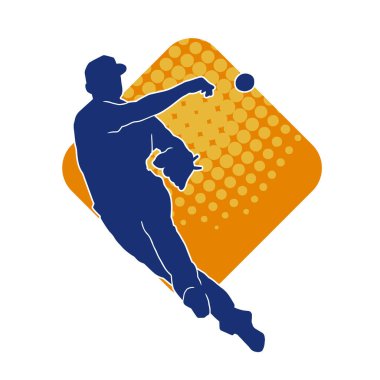 Beyzbol atıcısının silueti top atmaya hazır. Erkek beyzbol atıcısının silueti hareket halinde..