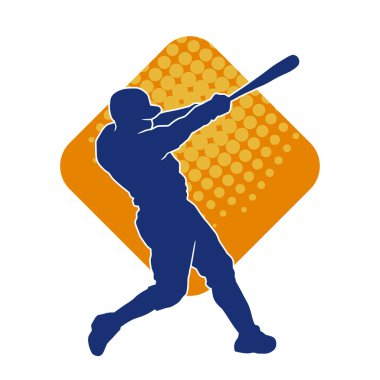 Hareketli bir erkek beyzbol oyuncusunun silueti. Vurucu olarak beyzbol oynayan bir adamın silueti..