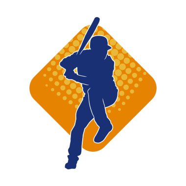 Hareketli bir erkek beyzbol oyuncusunun silueti. Vurucu olarak beyzbol oynayan bir adamın silueti..