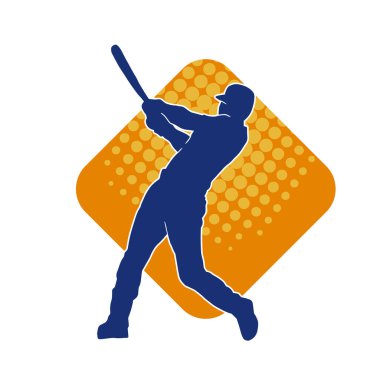 Hareketli bir erkek beyzbol oyuncusunun silueti. Vurucu olarak beyzbol oynayan bir adamın silueti..