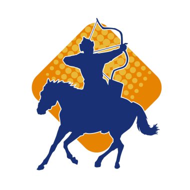 Eski bir süvari askerinin silueti okçuluk silahına nişan alıyor. Koşan atında bir okçunun silüeti..